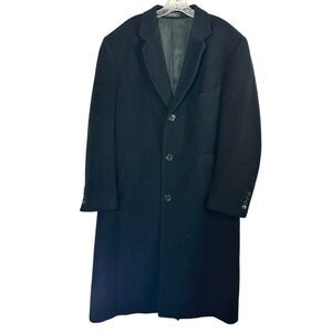 Vtg Cashmere Wool Coat Lord& Taylor 44R Black Grant Thomas Overcoat Lined Long